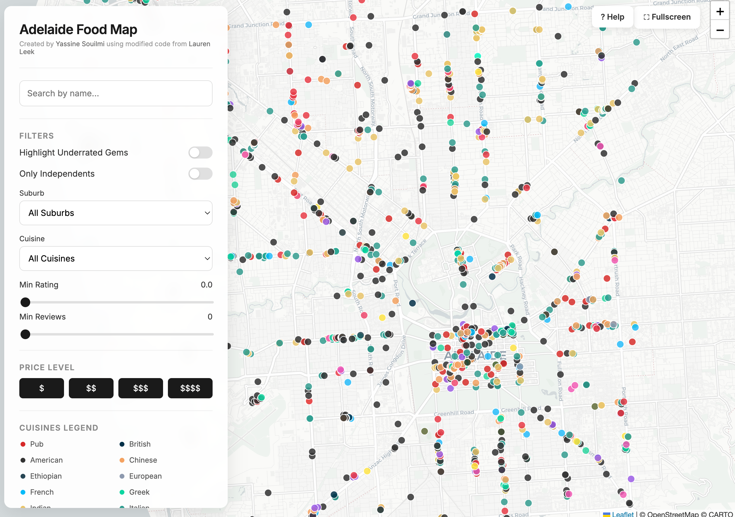 Adelaide Open Food Map interactive restaurant map screenshot